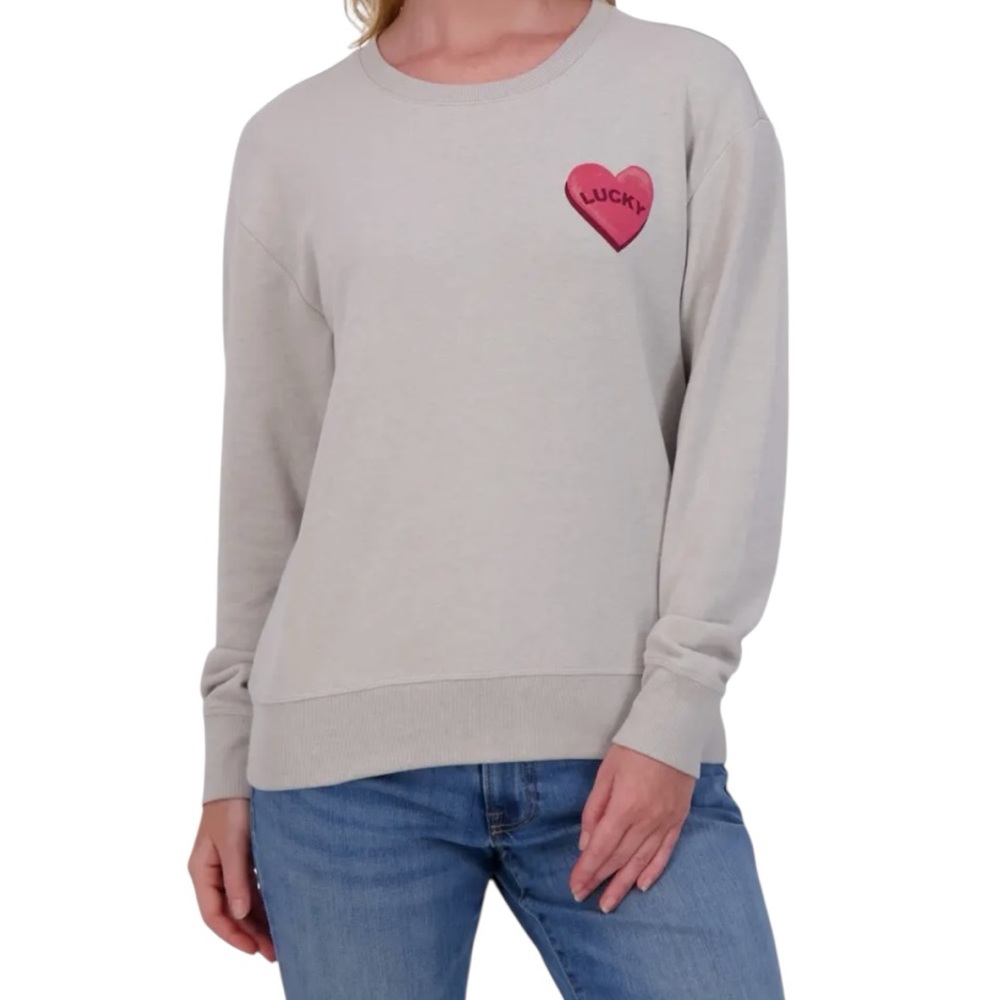 LUCKY BRAND Gray Sweetheart Cartoon Crewneck Long Sleeve Sweatshirt MEDIUM NWT